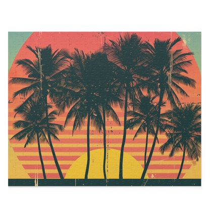 Retro Sunset Palm Tree Jigsaw Puzzle - Relaxing and nostalgic escape featuring stunning sunset and palm trees.