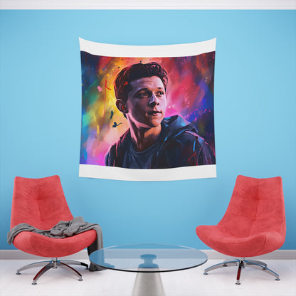 Neon Star: Tom Holland in Watercolor Tapestry | Wall Tapestry | All Over Print, AOP, Decor, Halloween, Home & Living, Home Decor, Indoor, Spring Essentials, Sublimation, Tapestry | Prints with Passion