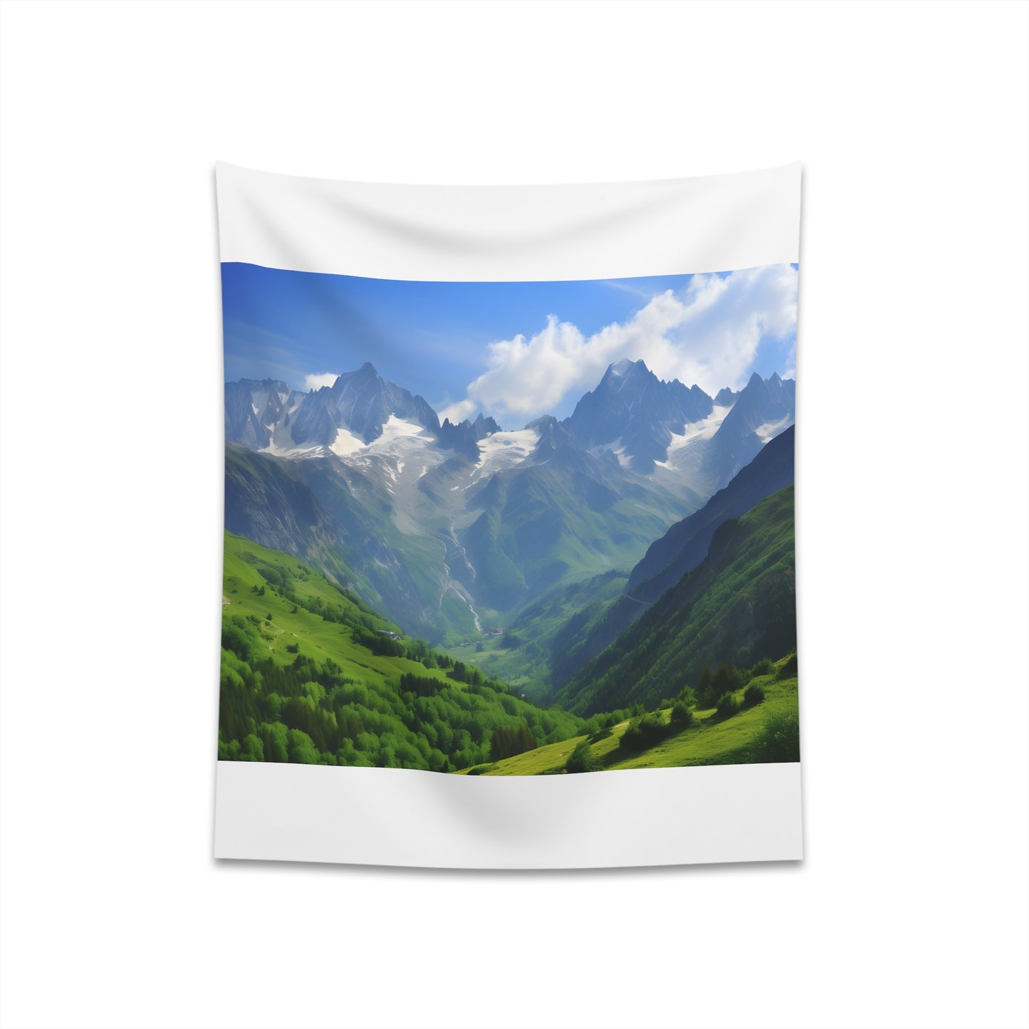 French Alps Majestic Tapestry: Snow-capped Mountains and Serene Lakes - Perfect Home Decor