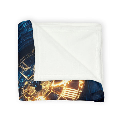 Clock Tower with Stars As Gears Plush Fleece Throw Blanket
