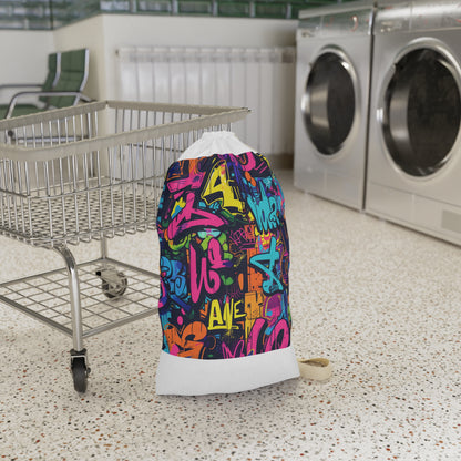 Neon Graffiti Laundry Bag - Bold urban design in vibrant neon colors for stylish laundry carrying