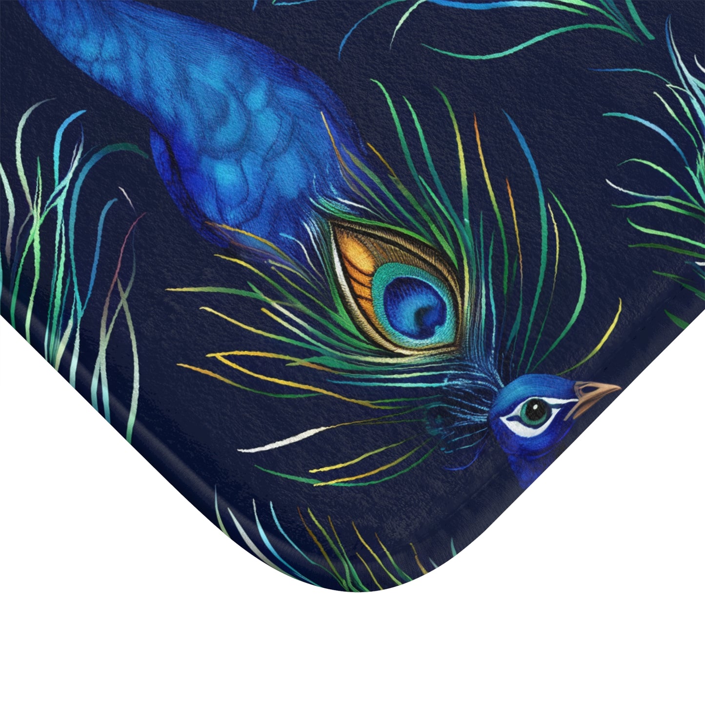 Peacock Feather Blue Bath Mat