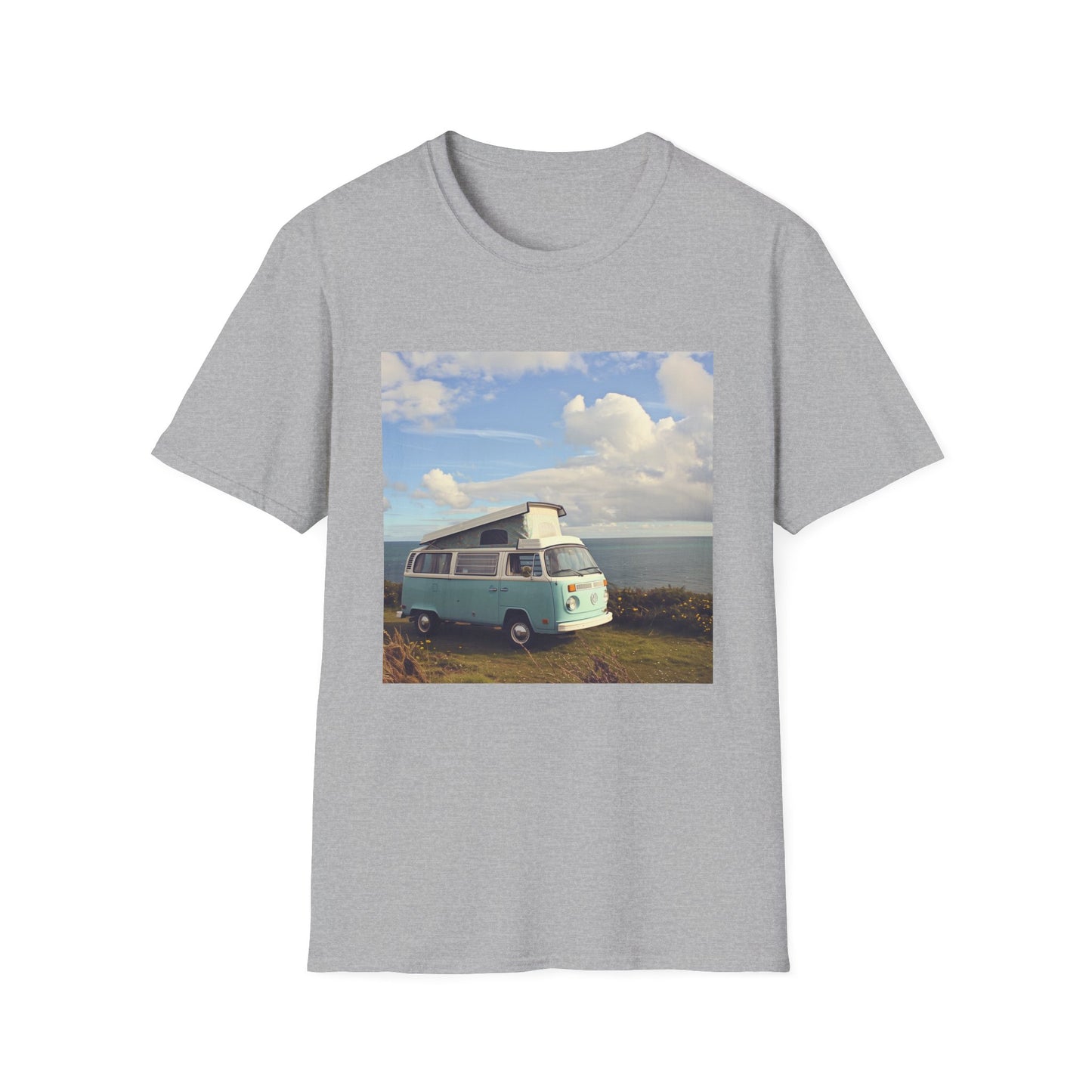 Cruisin' the Coast: Retro Camper Van at the Seaside T-Shirt