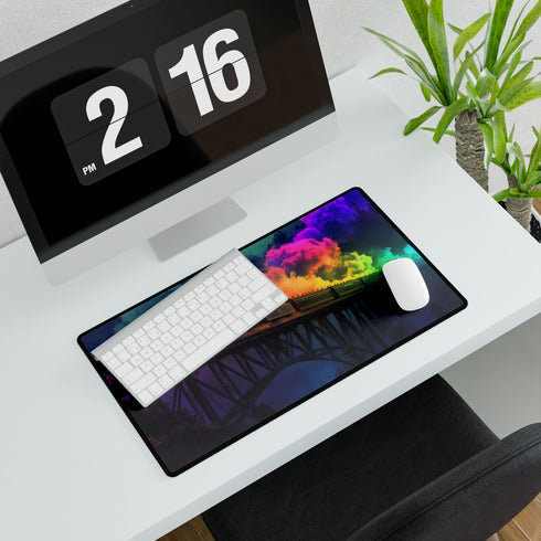 Ghostly Train Crossing Rainbow Bridge Gaming XXL Extended Desk Mat