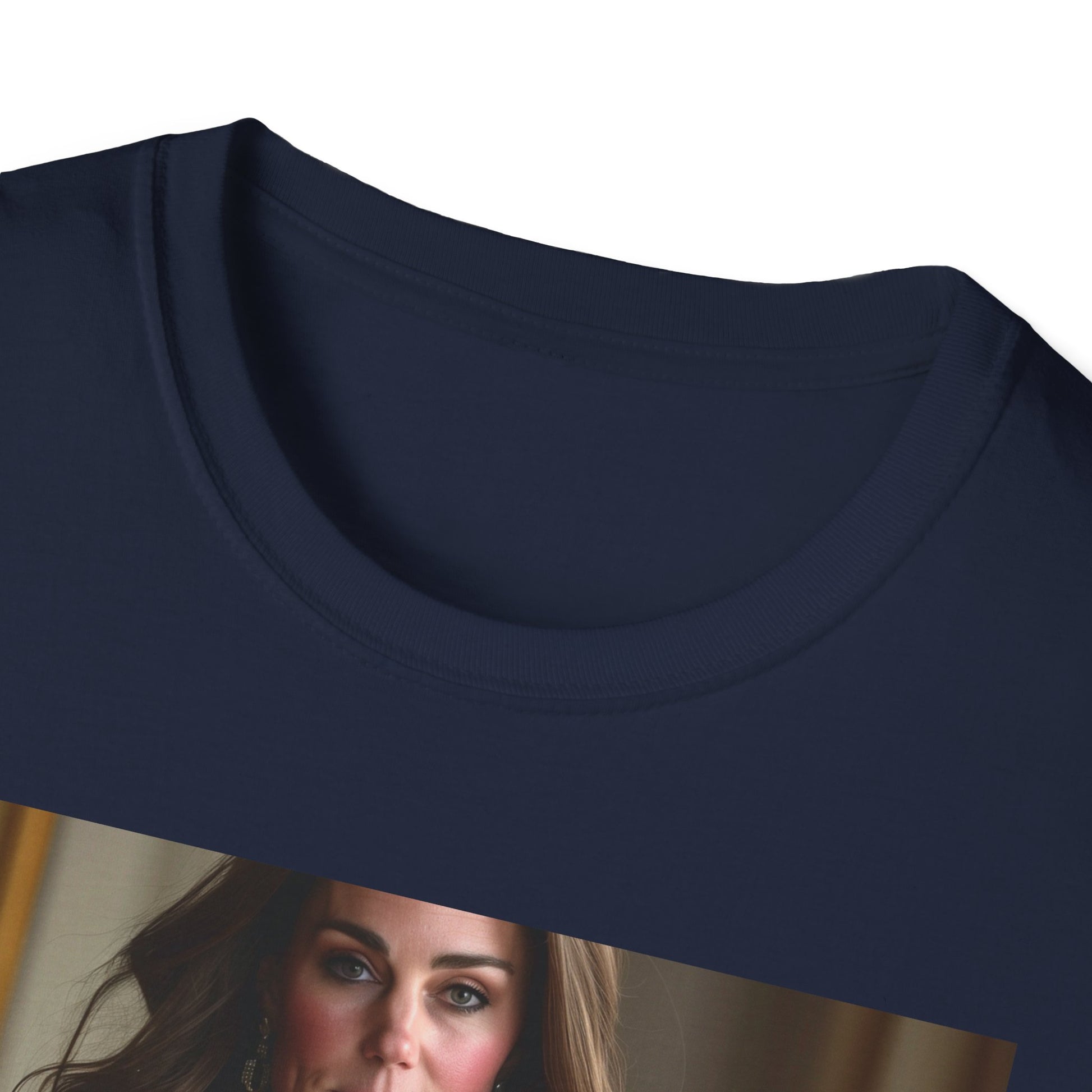 Royal Tapestry T-shirt featuring Kate Middleton's enduring legacy, with soft brushstrokes and sophisticated color palette capturing her radiant smile and impeccable style. Embrace timeless elegance and inner strength with this captivating tee inspired by the Duchess of Cambridge.