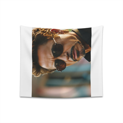 "RDJ: A Starry Eyed Tapestry featuring Robert Downey Jr. in sunglasses. High-quality, stylish decor for movie buffs. Perfect gift for all seasons. Available in 34" x 40" and 57" x 57" sizes."