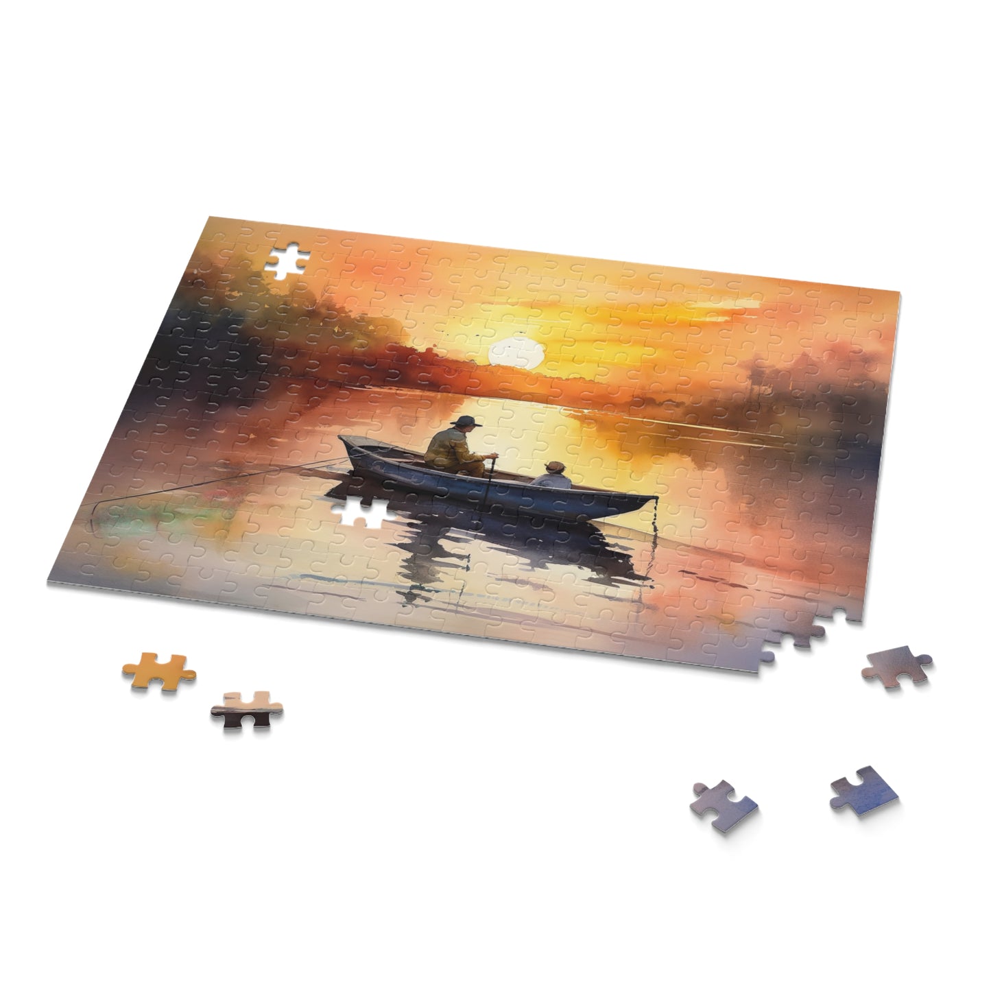 "Fisherman Sunset Jigsaw Puzzle - Tranquil sunset scene with vibrant colors and intricate details for relaxing entertainment"