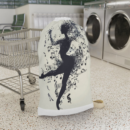 "Dancer's Musical Laundry Bag - Stylish laundry bag with dancer silhouette and musical notes, adding artistry to chores"