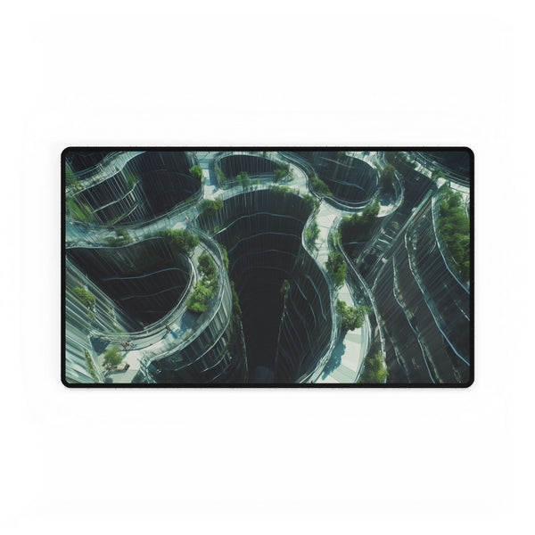 Glass Maze Growing Through Skyscrapers — XL & XXL Desk Mat — Gaming & Workspace Desk Setup View