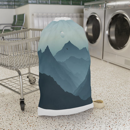 "Serene mountain landscape laundry bag for stylish organization and storage"