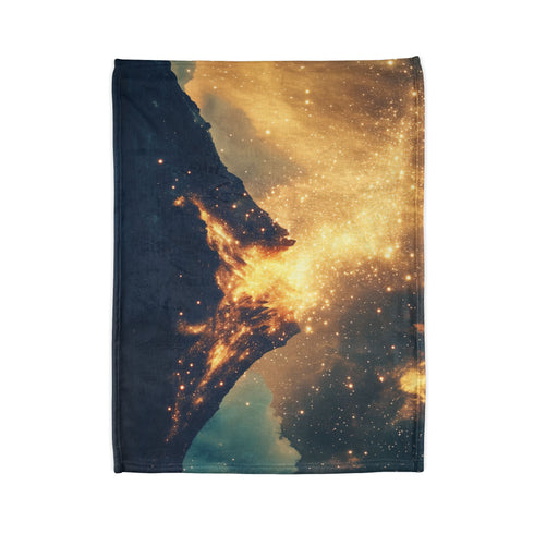 Inverted Volcano Raining Stardust — Plush Fleece Throw Blanket — Folded Plush Blanket Detail