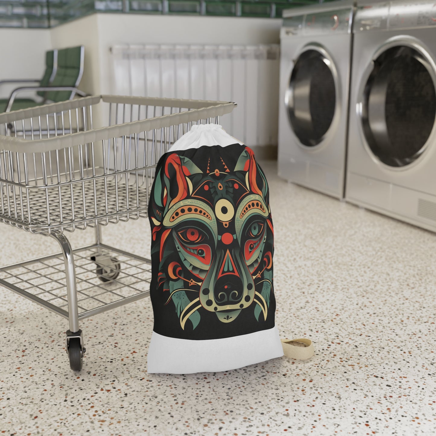 "Unique tribal animal totem laundry bag in durable material for stylish organization"