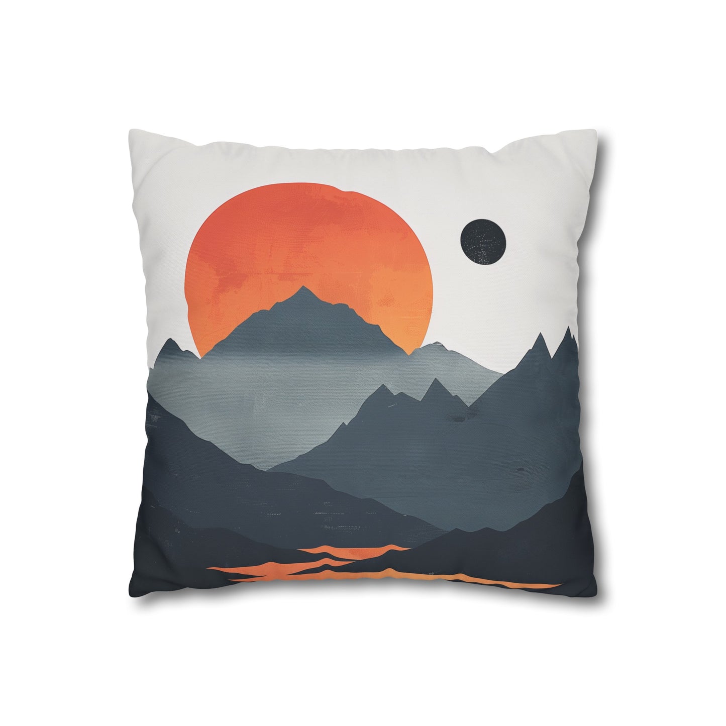 "Sunrise Serenity Pillowcase - Minimalist mountain design in warm sunrise glow. High-quality, stylish, perfect for all seasons. Makes a great gift. Shop now!"