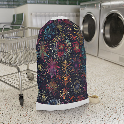 Colorful fireworks patterned laundry bag - a stylish and durable addition to your home laundry routine.