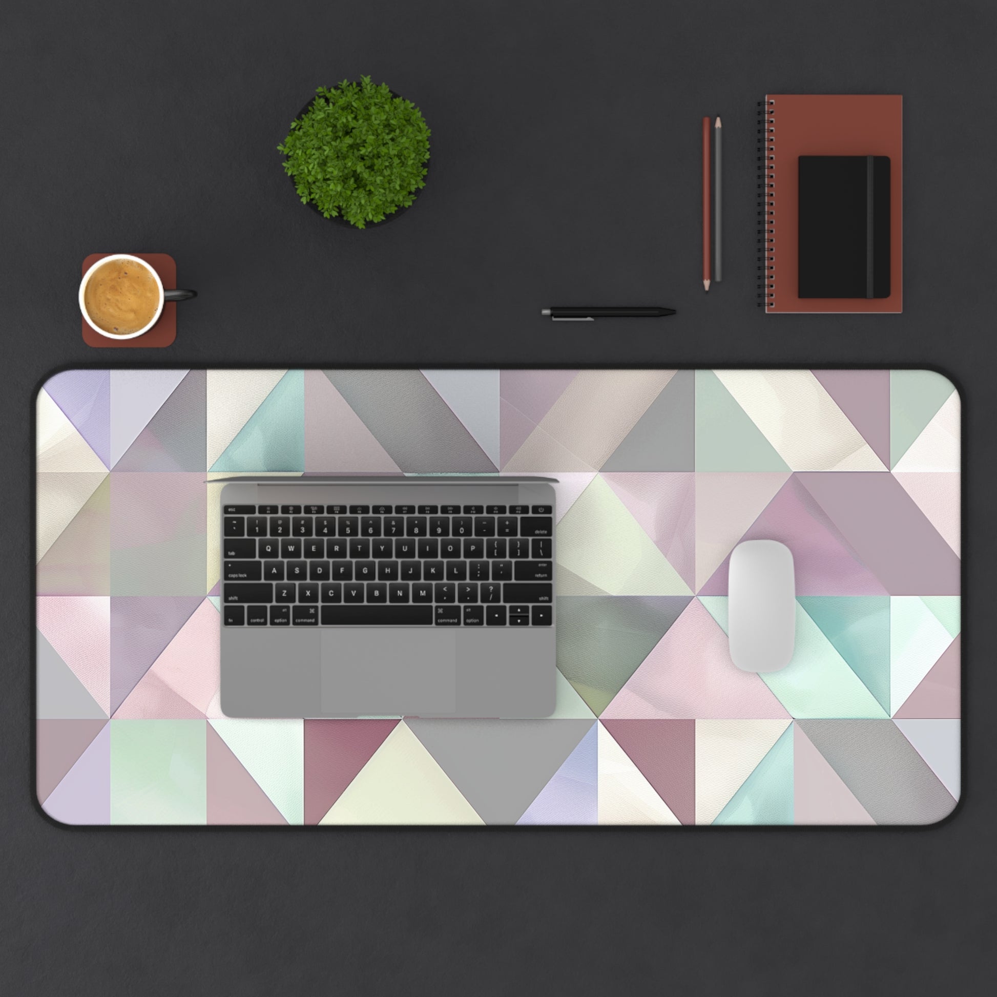 "Pastel Geometrics Desk Mat - Stylish workspace protector in soft pastel colors"