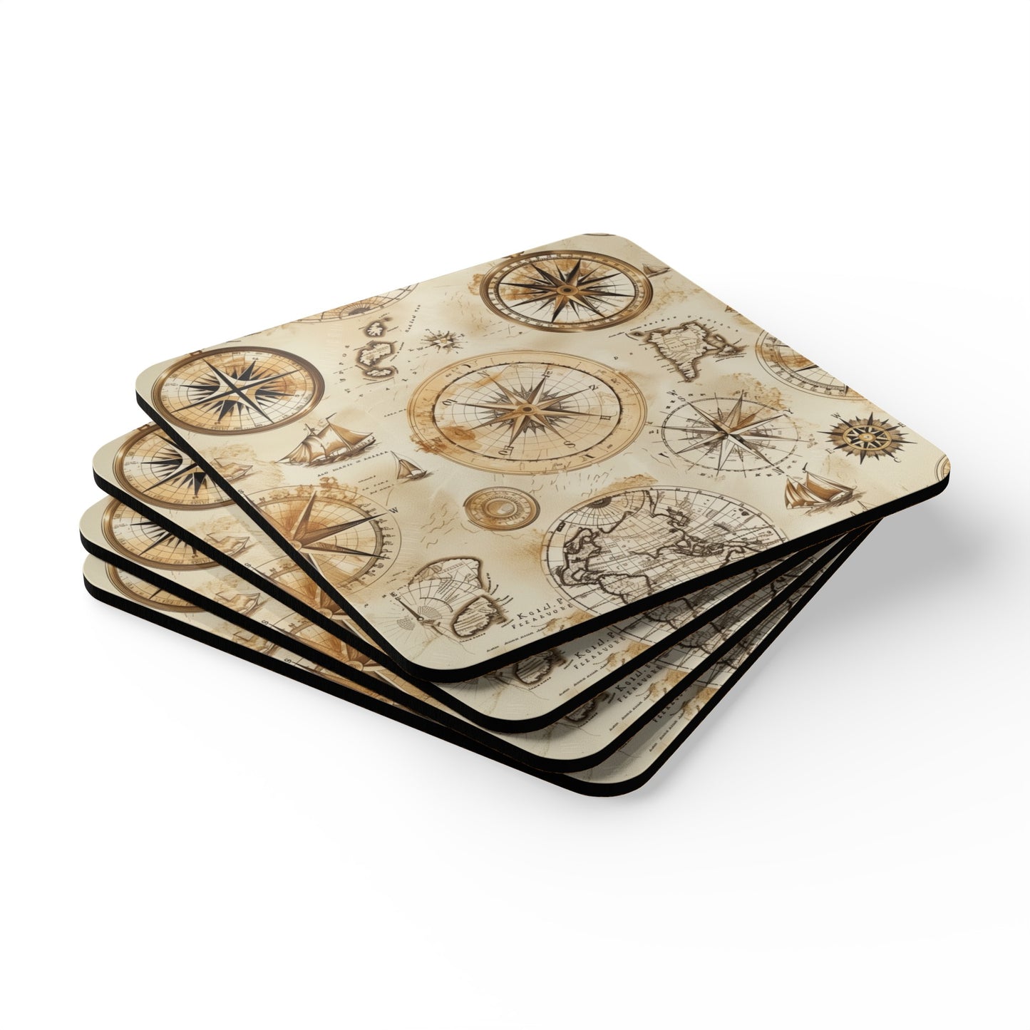 Vintage Maps Corkwood Coaster Set