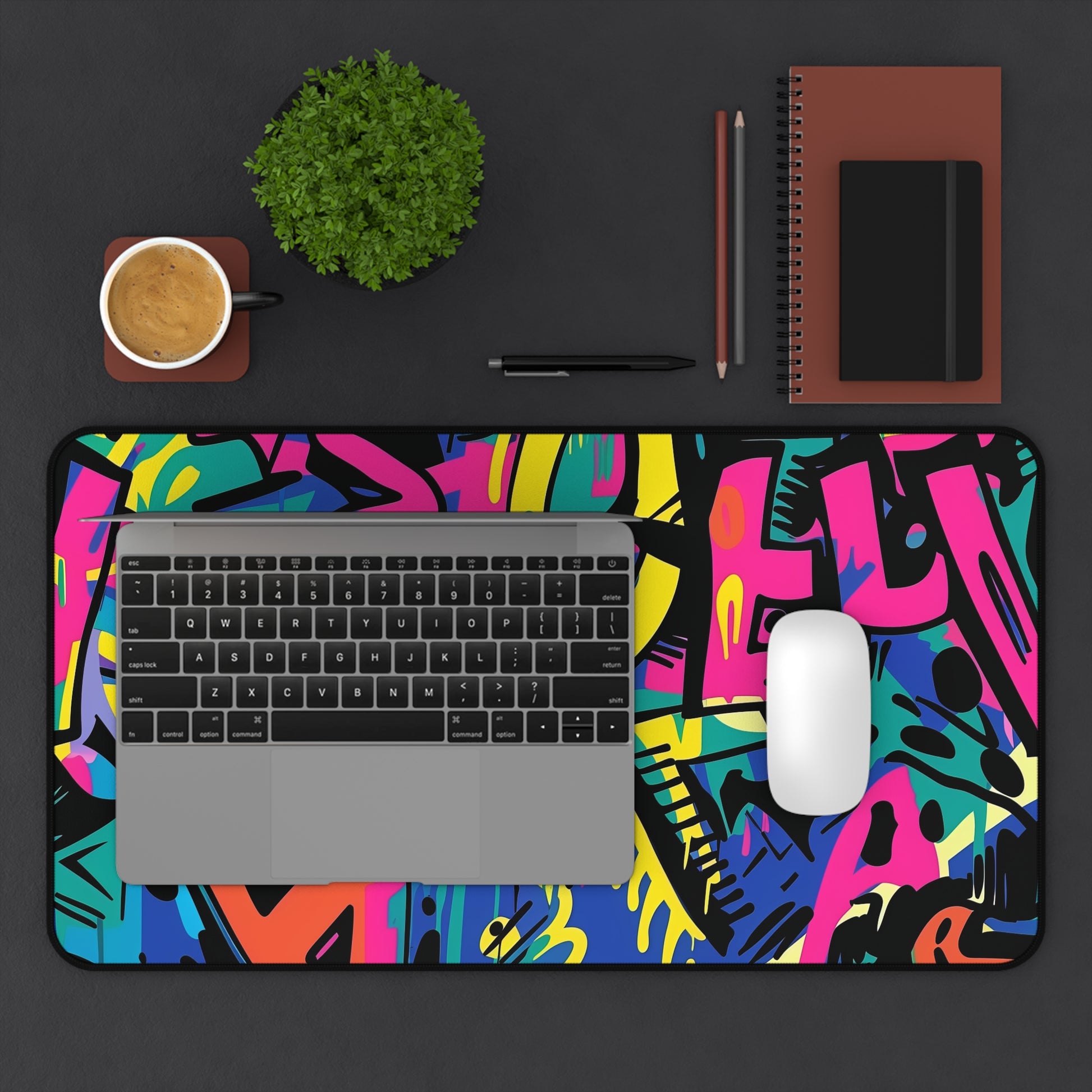 Neon Urban Graffiti Desk Mat - Stylish and bright neon design for creative workspaces