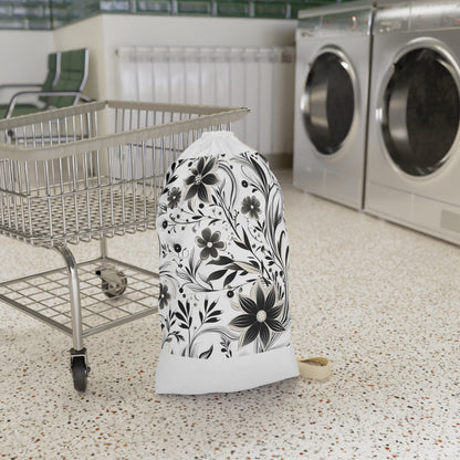 Monochrome Pattern Laundry Bag with black and white vector flat bezier curves for stylish laundry storage