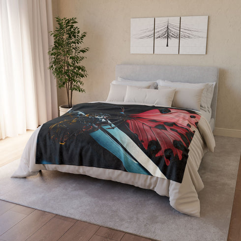 Cyborg Butterfly Perched on Sword Plush Fleece Throw Blanket