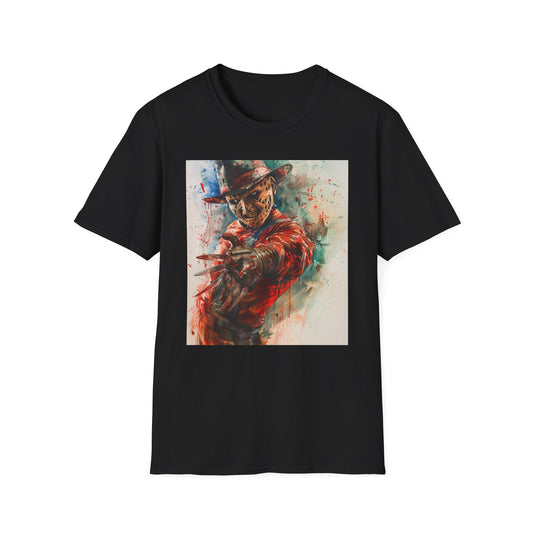 Alt text: "Freddy Krueger t-shirt with terrifying visage, perfect for horror fans and Nightmare on Elm Street enthusiasts"