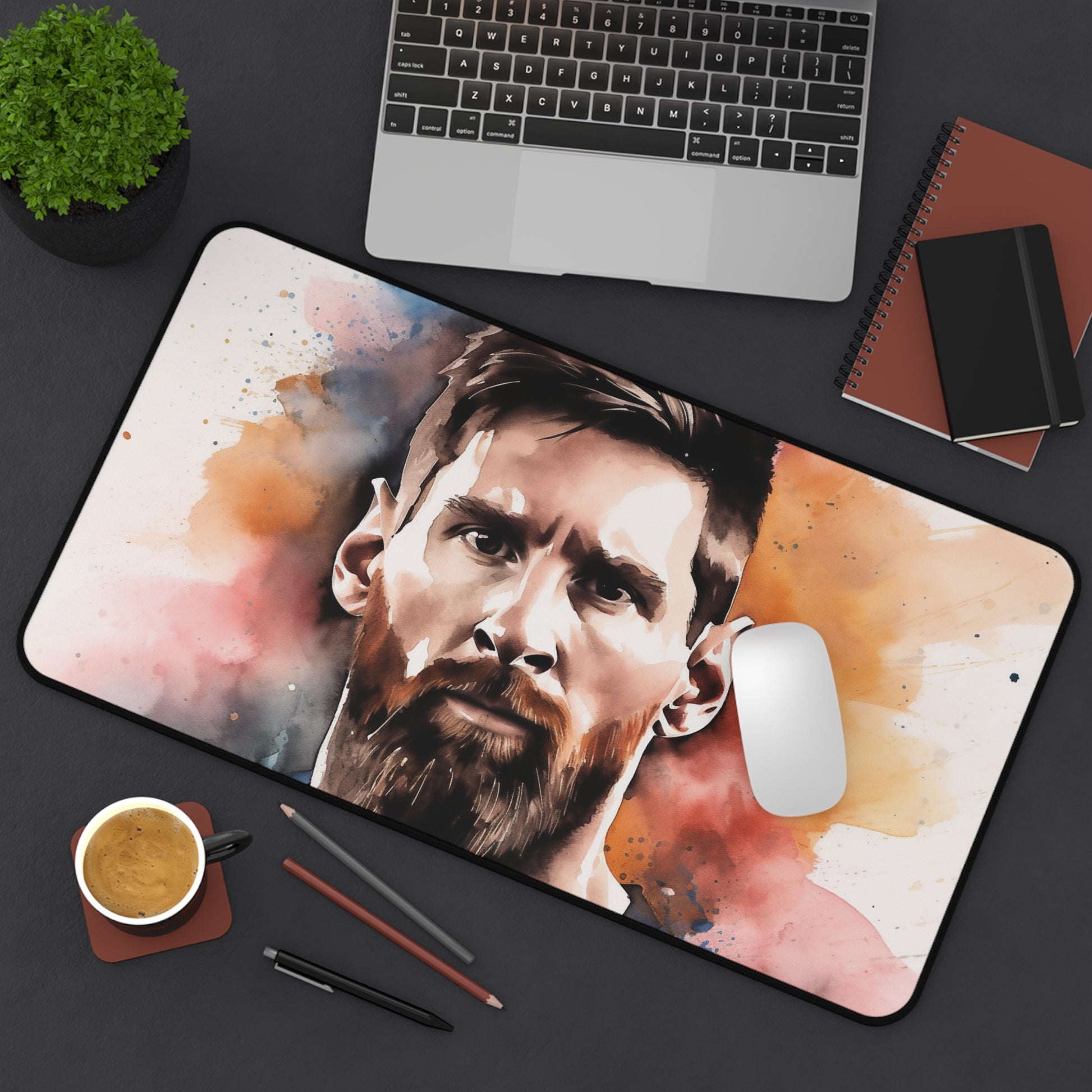 "Get inspired at your desk with Messi Desk Mat Collection - a must-have for any soccer fan's workspace!"