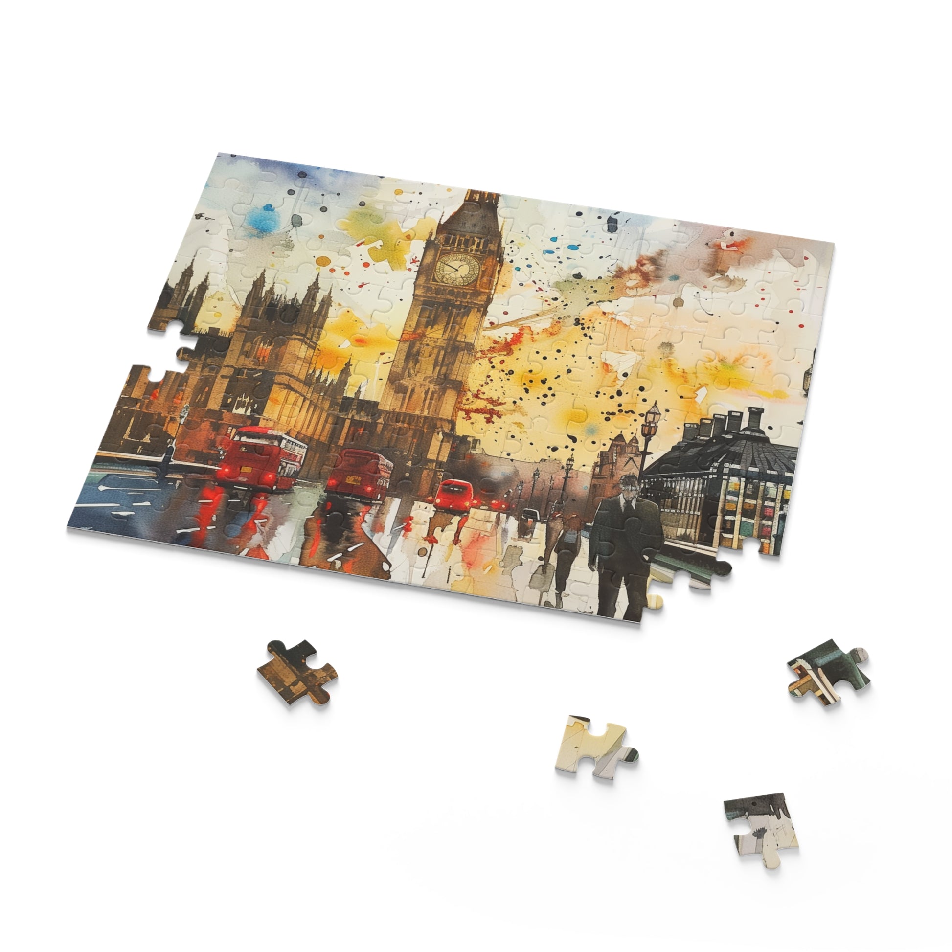 "Big Ben Watercolor Puzzle - Relaxing London cityscape jigsaw with stunning watercolor design"