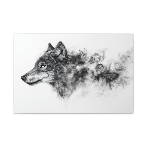 Ink Wolf Morphing into Smoke — Canvas Wall Art — Living Room Wall Lifestyle View