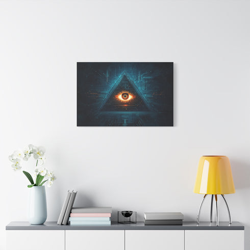 Glowing Eye in Pyramid with Circuit Lines Stretched Canvas Wall Art