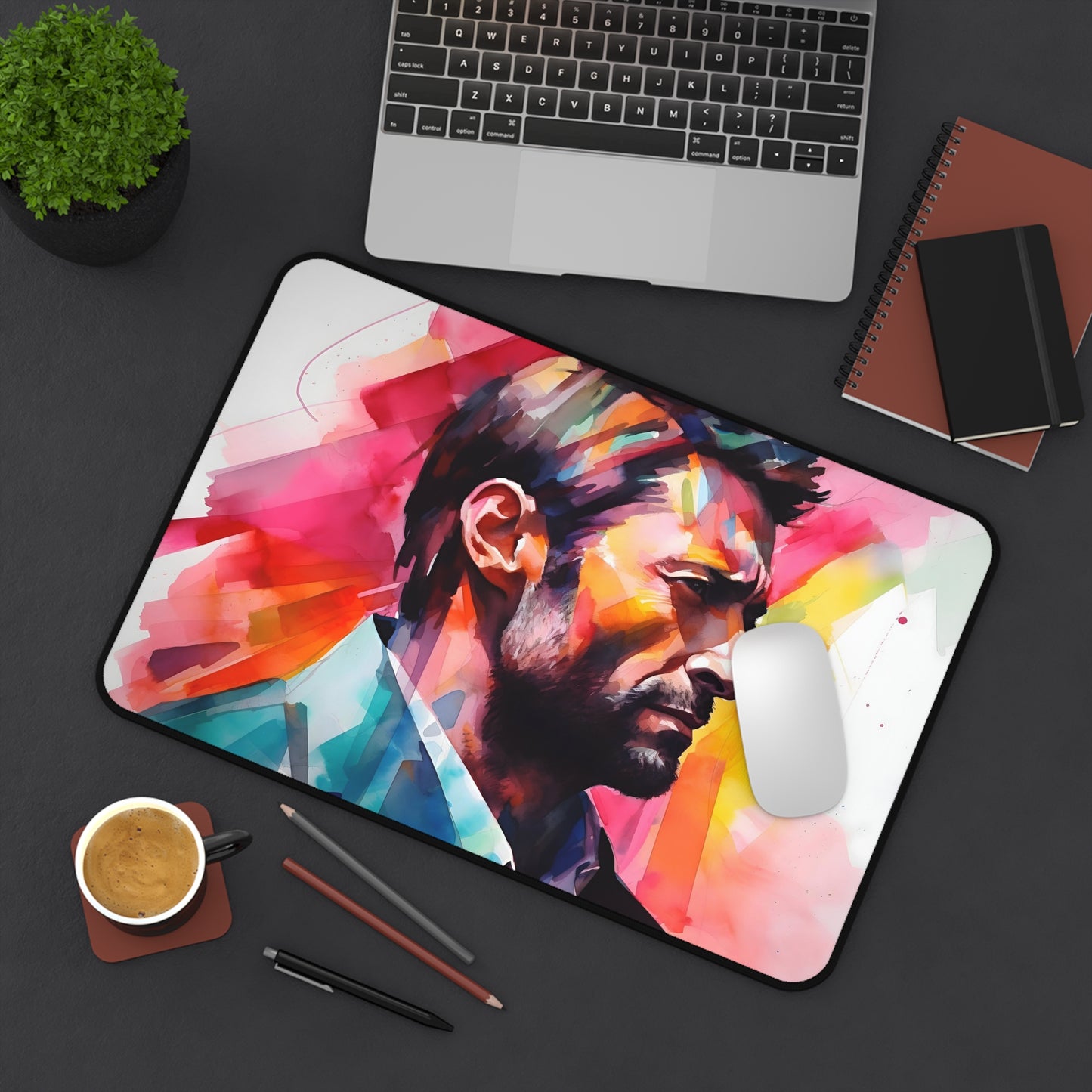 "Vibrant Neon Hugh Jackman Desk Mat for Stylish Office Setup"