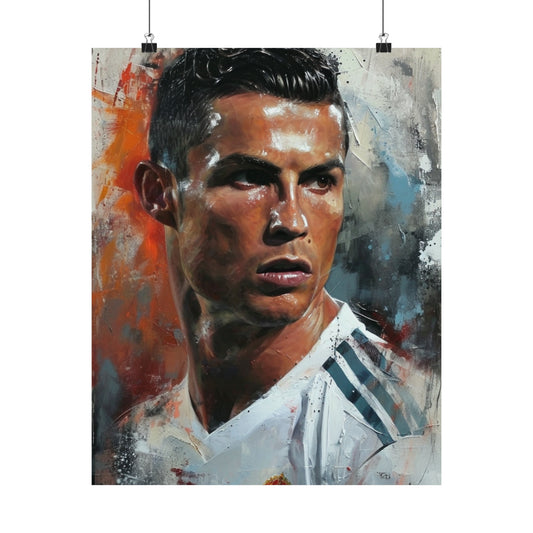 his unmatched skill and determination radiating from every fiber of his being. The vibrant colors and dynamic composition convey the intensity and passion of the beautiful game. Whether you're a fervent fan of Ronaldo or simply appreciate sporting greatness