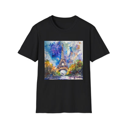 Parisian Skyline in Watercolor: The Eiffel Tower T-shirt | T-Shirt | DTG, Men's Clothing, Regular fit, T-Shirts, Unisex, Women's Clothing | Prints with Passion