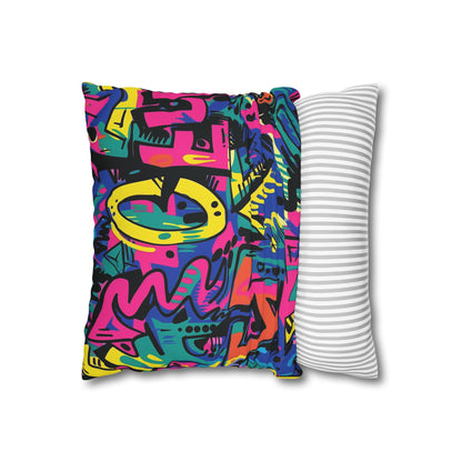 "Neon Urban Graffiti Pillowcase - Bright street art vibes for vibrant bedroom decor"