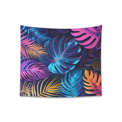 "Neon Oasis Tropical Paradise Tapestry: Vibrant, high-quality decor for a modern tropical escape"