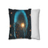 Cybernetic Hand Holding Tiny Galaxy (Edition II) — 40×40 Cushion Cover — Soft Brushed Fabric Texture Close-Up