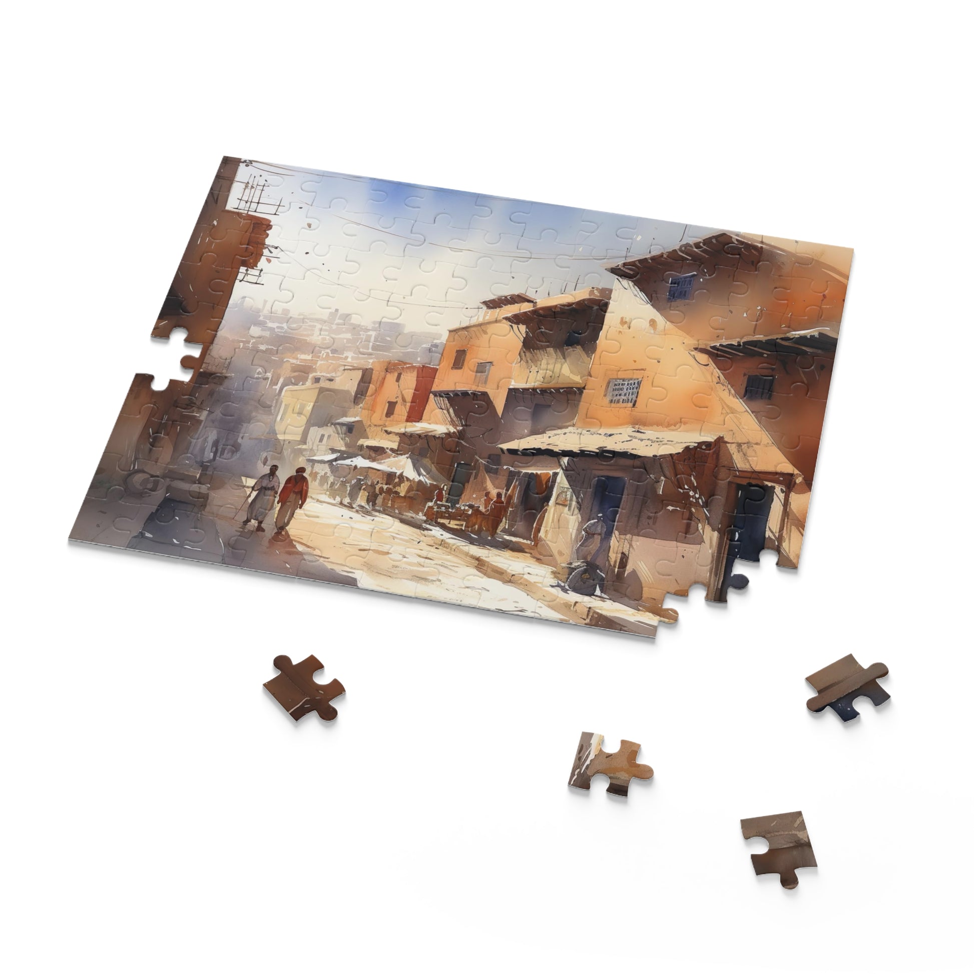 "Magical Marrakesh Jigsaw Puzzle - Escape to vibrant streets of Morocco, bustling marketplace scene for relaxing afternoon puzzling"