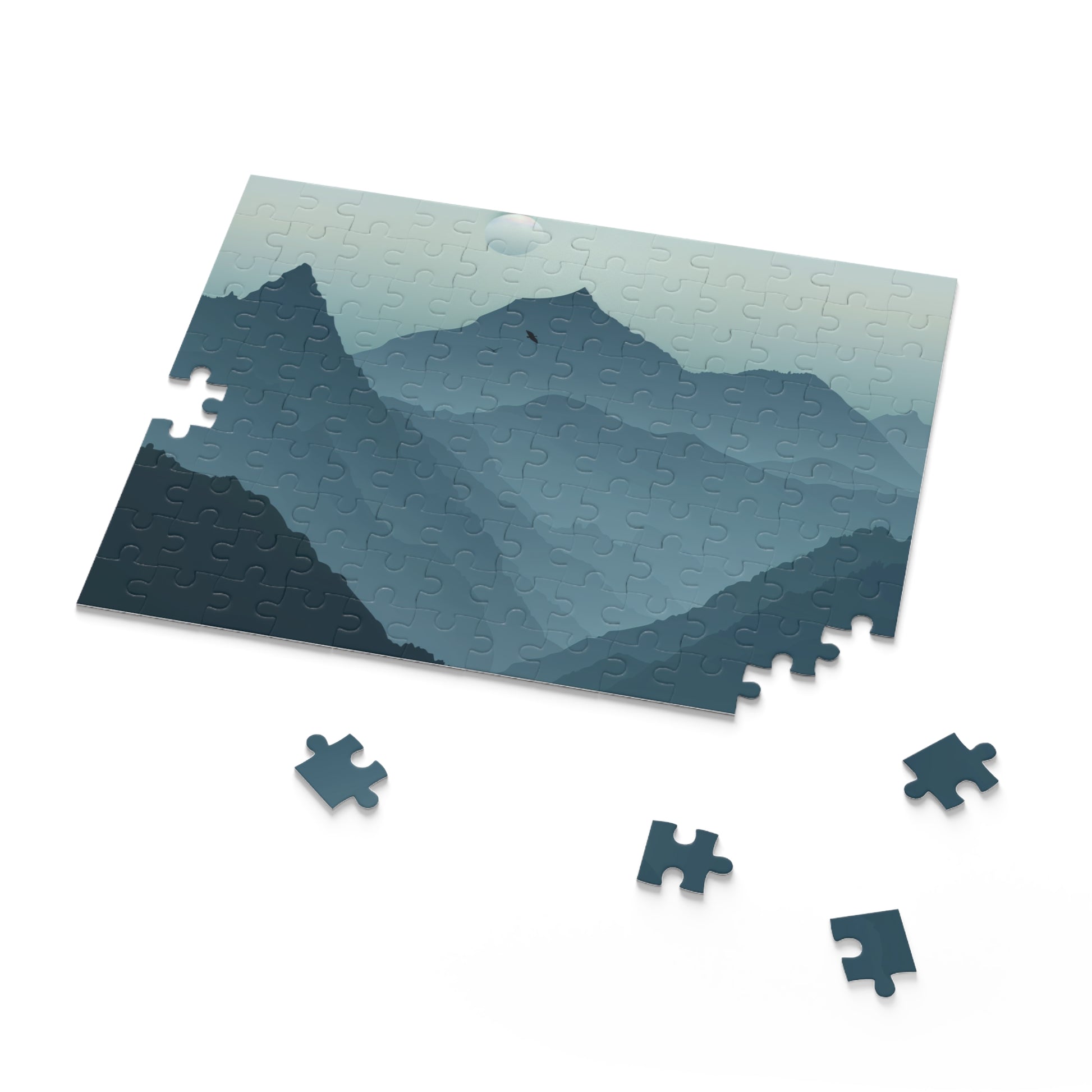 Mountain Escape Jigsaw Puzzle - Serene minimalist landscape with tranquil colors and clean lines, perfect challenge for puzzle enthusiasts