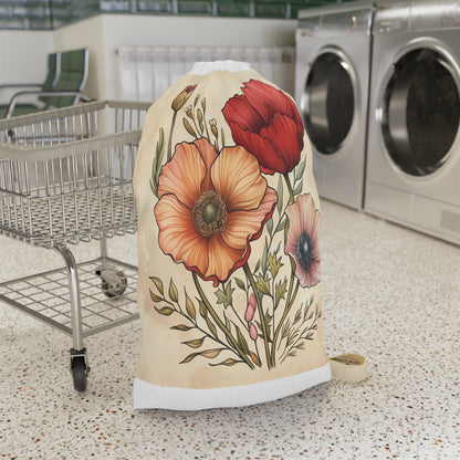 "Floral Fantasy Laundry Bag with Hand-Drawn Flowers - Add Charm and Color to Your Laundry Routine"