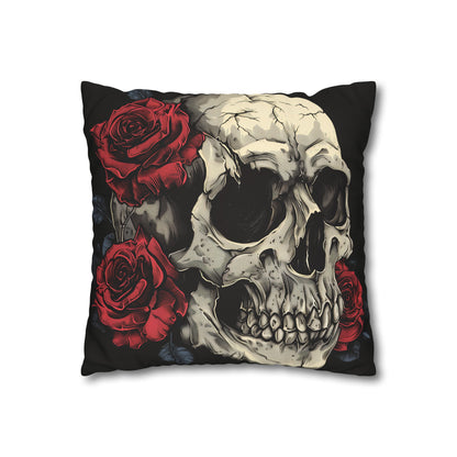 Gothic-inspired Eternal Bloom Pillowcase - High-quality, comfortable, stylish design with skull and roses motif. Perfect for all seasons. Great gift idea.