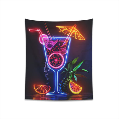 "Island Time: A Neon Cocktail Tapestry - Tropical Getaway Vibes | High-Quality Material | Perfect Gift - 34" x 40" or 57" x 57""