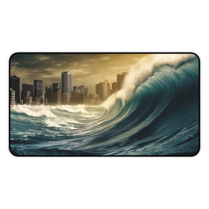 "Tsunami Wave Desk Protector - Bring nature to your workspace with stunning shoreline image"