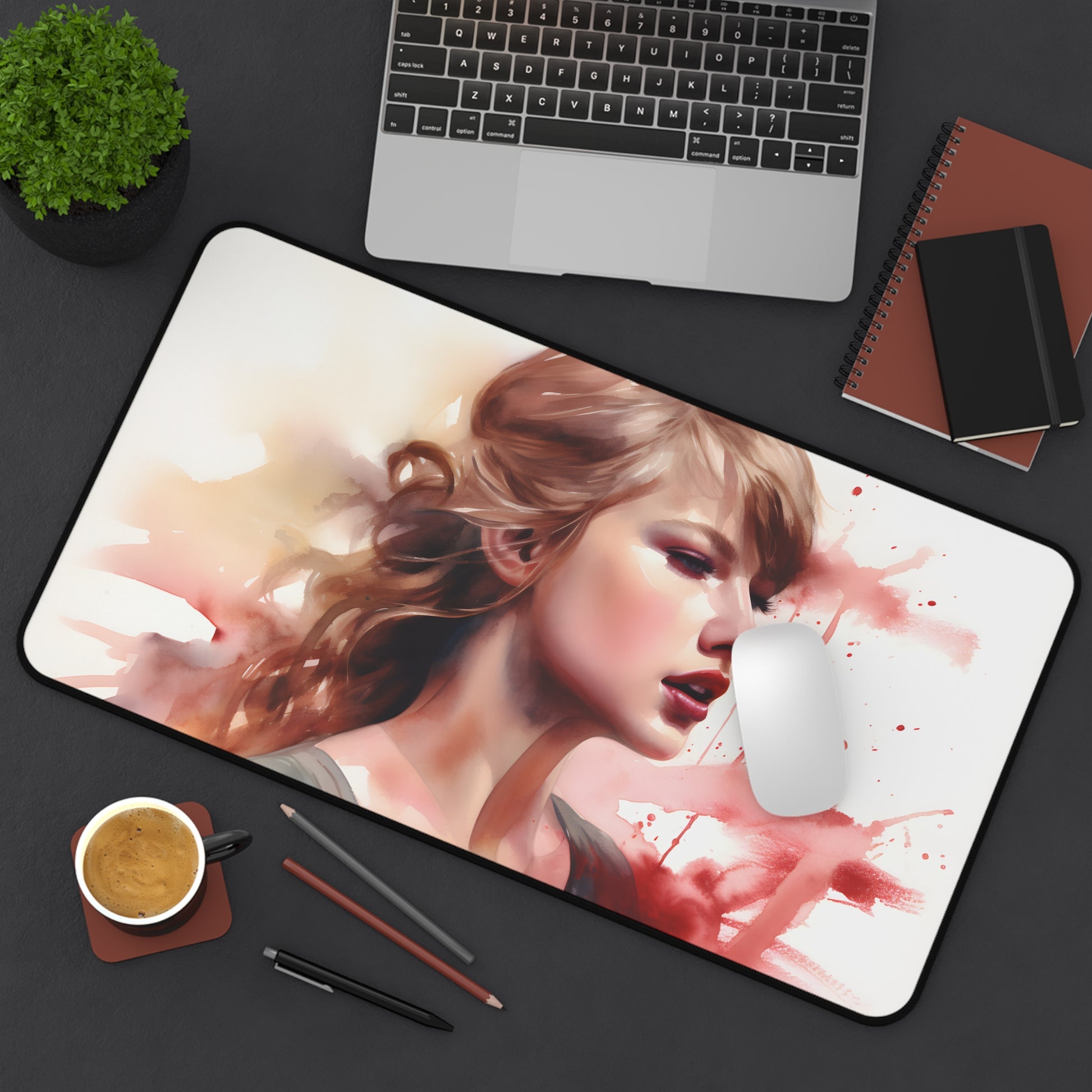 "Taylor Swift Watercolor Desk Mat - Stay inspired and organized with this whimsical and stylish workspace essential"