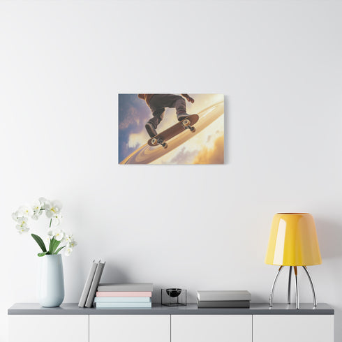 Skateboarder Riding on Rings of Saturn (Edition II) — Canvas Wall Art — Kiln-Dried Pine Frame & Ready-to-Hang Back View