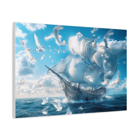 A Ship Made of Feathers on the Ocean Stretched Canvas Wall Art