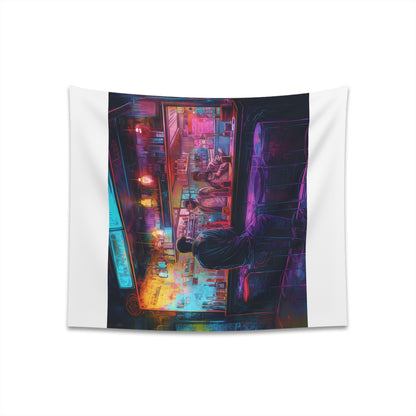 "Neon Nights Watercolor Bar Tapestry - Vibrant urban decor, perfect gift, high-quality material | Sizes: 34" x 40", 57" x 57" - BenCPrints"