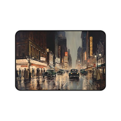 "Vintage-inspired 1920s New York desk mat for elegant workspace protection"