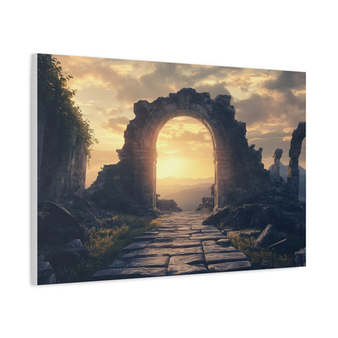 Portal Opening above Ancient Ruins Stretched Canvas Wall Art