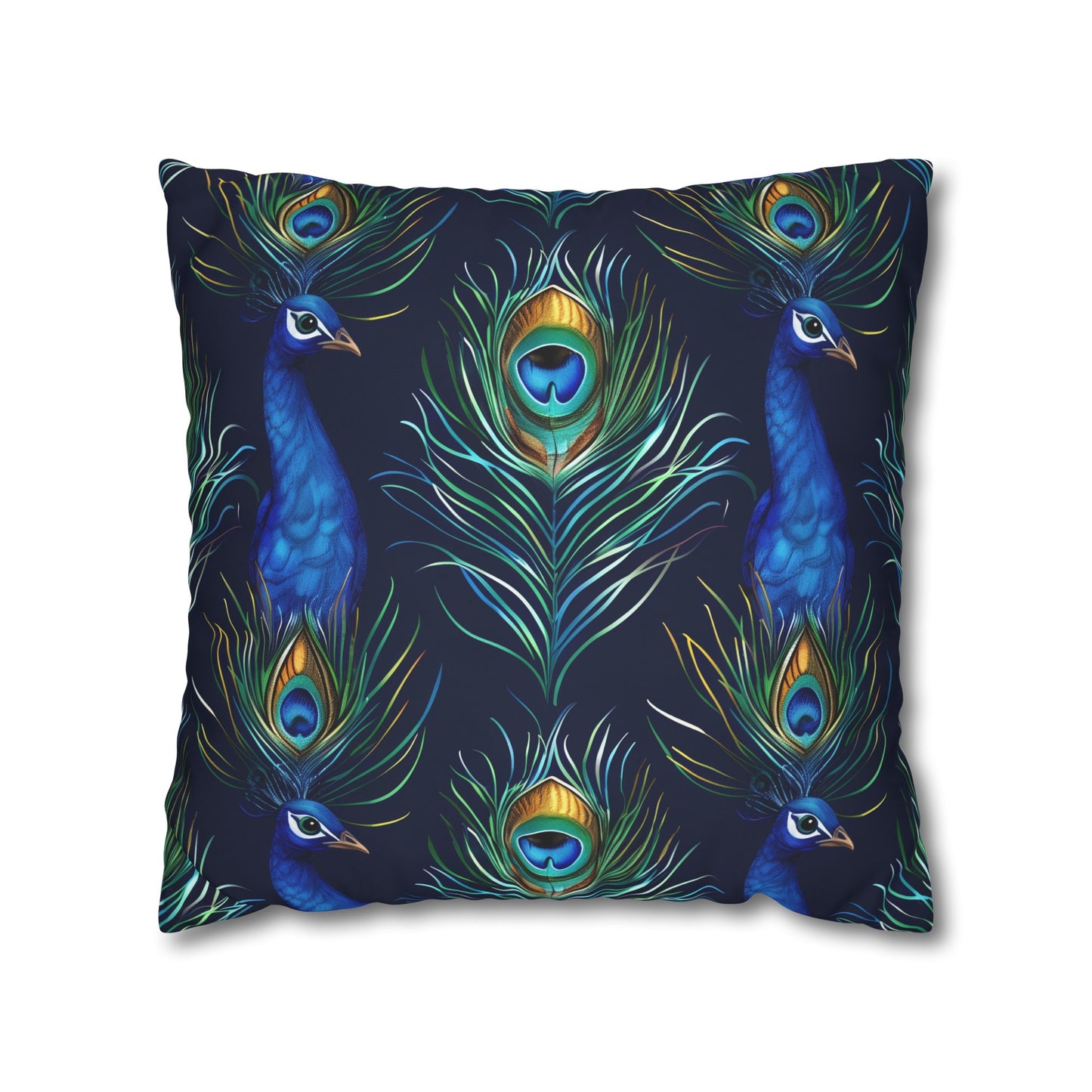 "Soft blue Peacock Feathers pillowcase, vibrant seamless pattern for stylish bedroom decor"