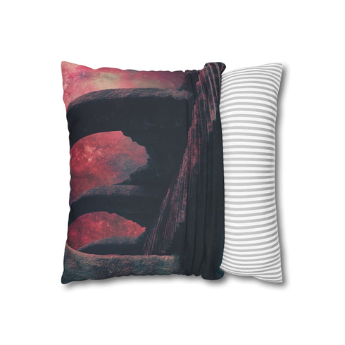 Temple Stairs Disappearing into Cosmos Double-Sided Square Cushion Cover