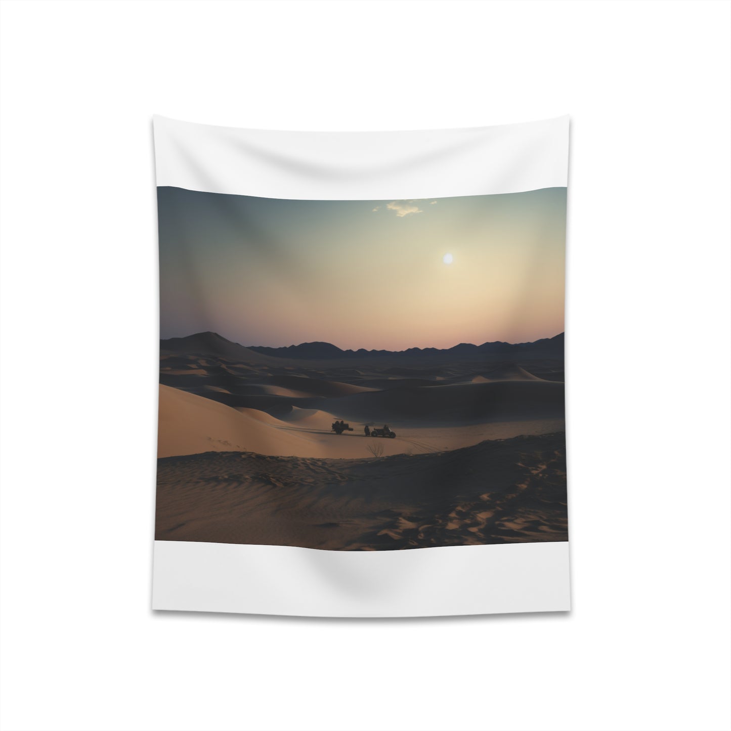 Moonlit Desert Oasis Tapestry - Tranquil Desert Landscape under Full Moon - High Quality Material - Perfect Gift - Available in 34" x 40" and 57" x 57" Sizes