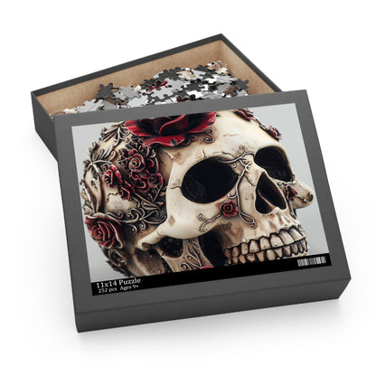 Gothic Rose Skull Puzzle - Intricate skull design with roses for a captivating jigsaw challenge